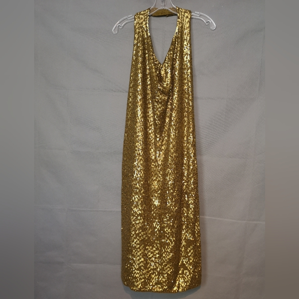 Donna Karan Cashmere Sequins Knit Backless Halter Dress